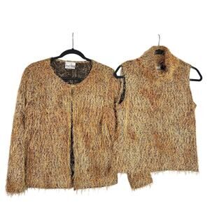 Joseph Ribkoff 2PC Women's M Eyelash Cardigan & Sleeveless Turtleneck Sweater